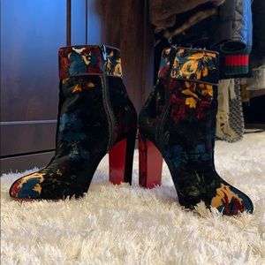 Christian Louboutin Black Floral Velvet Booties